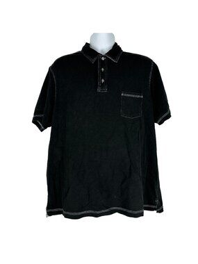 Cremeux Mens Black Polo Shirt XL Cotton Casual Contrast Stitch Pocket Short Slee